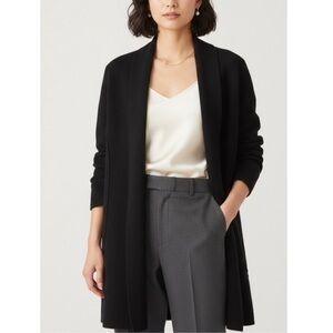 Quiet Luxury Pure Amici Black Wool Cashmere Open Front Cardigan Small